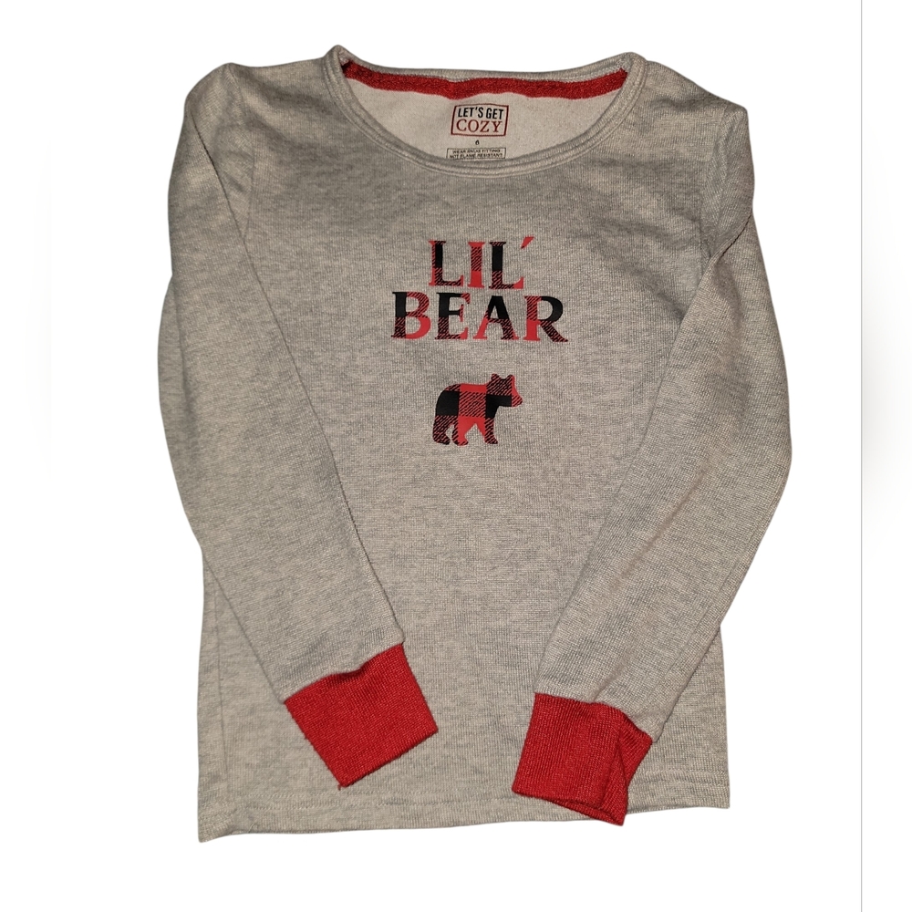 Lil' Bear Gray and Red Pajama Top Size 6 Long Sleeve Top